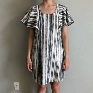 Anthropologie navy + off white striped mini dress
